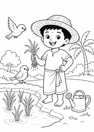 நெல் வயலில் சின்ன விவசாயி